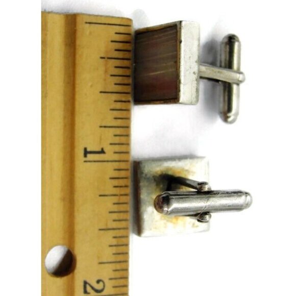 Cuff Links Square White Copper Flake Cufflink Vintage Sterling Silver 925 Patina - Picture 10 of 12
